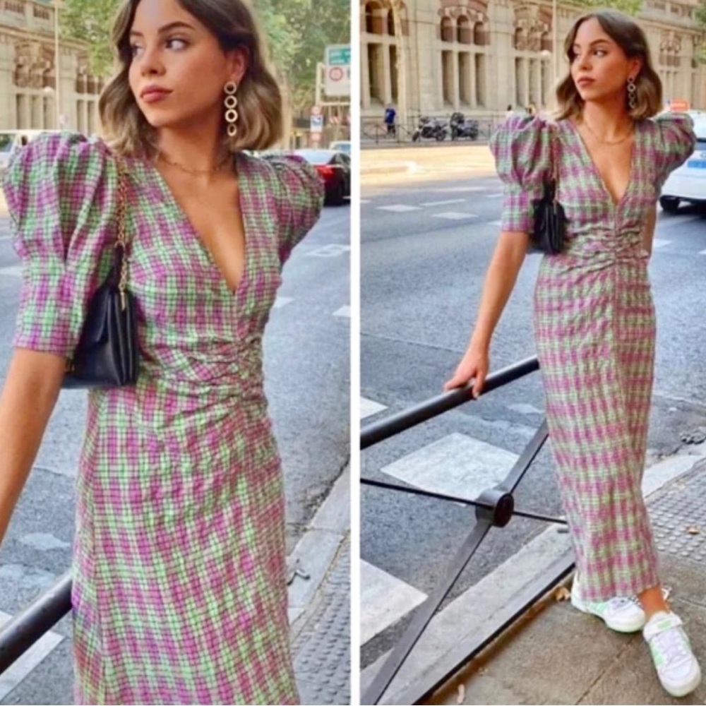 Zara Multicolor Plaid Midi Dress